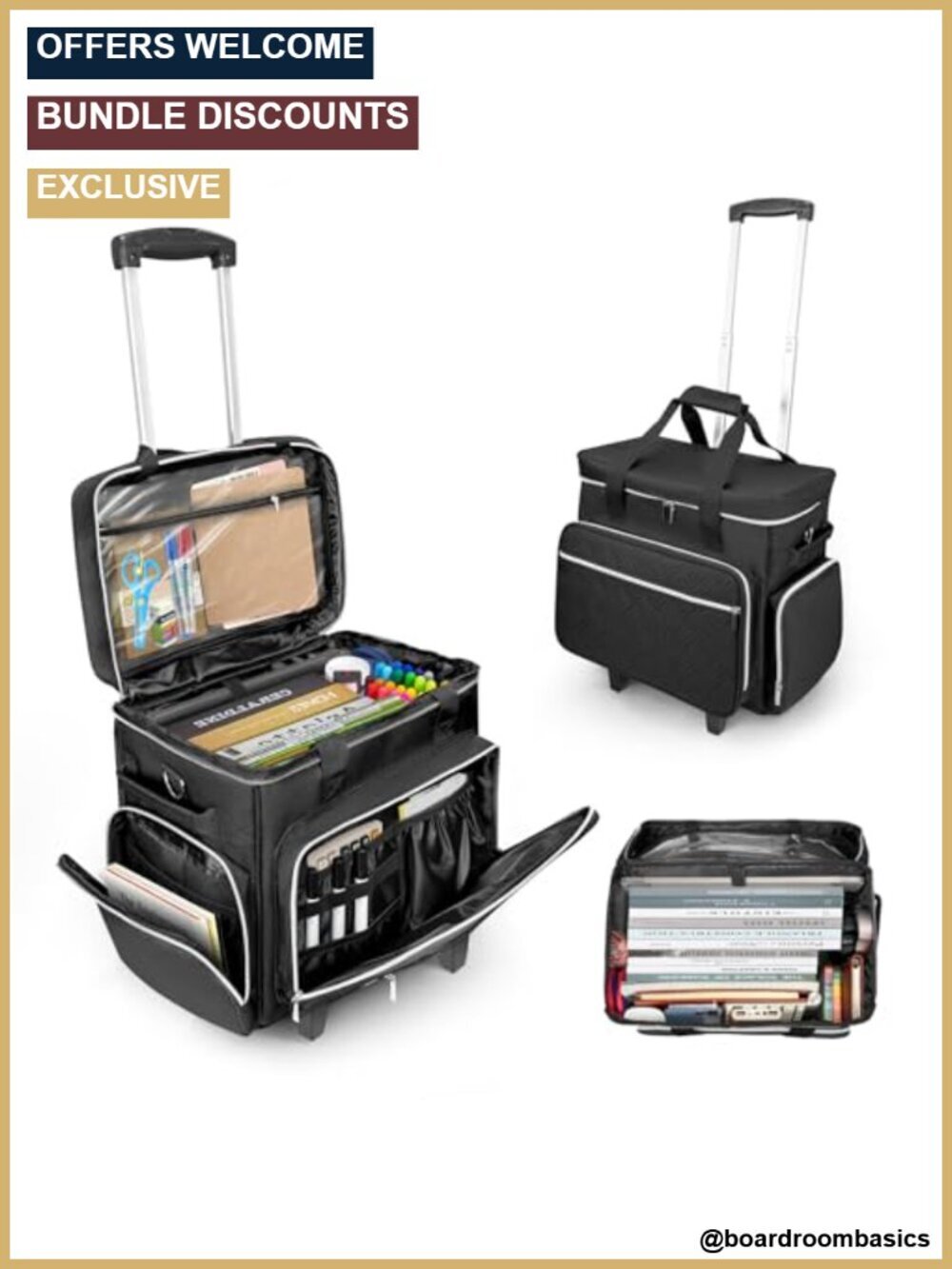 Rolling Teacher Tote Bag with Detachable Dolly, Wheeled Laptop Briefcase